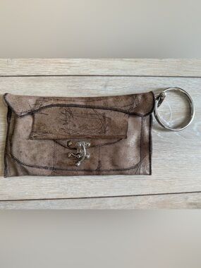 New clutch by (h (om) e) Vintage-Inspired Brown shimmery Wristlet Pouch. Gift